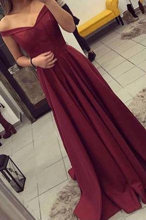 Simple Burgundy Off The Shoulder Long Prom Dresses/Evening Gown IN133