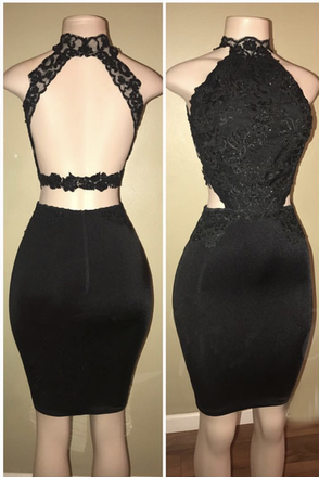 Black Lace Short Prom Dress, Tight Sexy Homecoming Dresses IND79