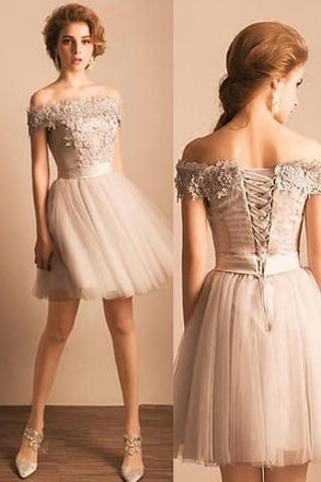 Stunning Homecoming Dress,Lace Homecoming Dresses,Tulle Prom Dresses,Off the Shoulder Prom Dress,Beading Prom Dress,Graduation Party Dresses