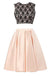 Two Pieces A-line Black Lace Satin Short/Mini Open Back Homecoming Dresses IN229