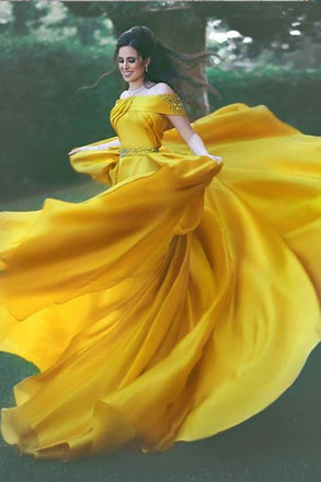 Off the Shoulder beautiful Fashion Formal Yellow Prom Dresses,Sexy Summer Evening Gowns IN738