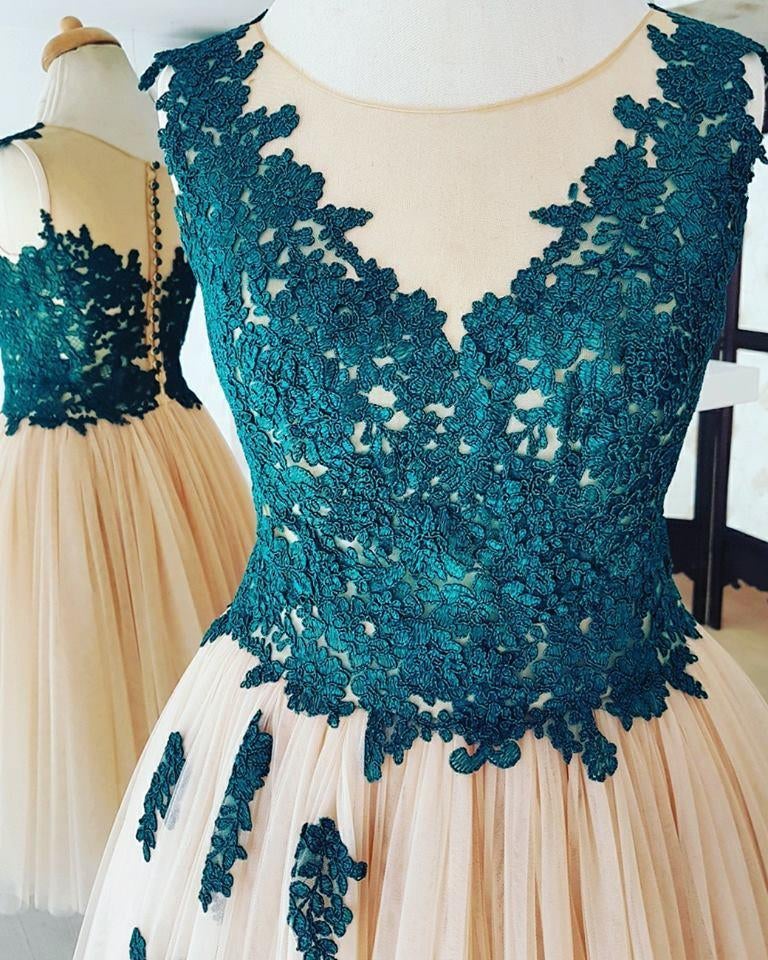 See Through A Line Short Lace Top Appliques Tulle Cheap Homecoming Dresses INB62