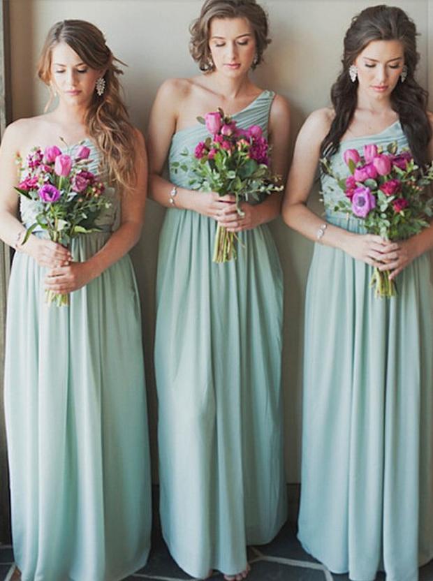 Modern A Line One Shoulder Chiffon Floor Length Bridesmaid Dress INN3