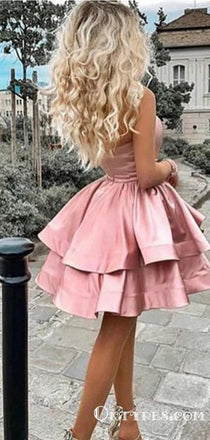 Princess A Line One Shoulder Pink Short Homecoming Dresses INO47