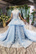 Princess Light Sky Blue Prom Dress with Flowers, Ball Gown Quinceanera Dress INP50