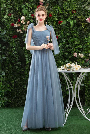 A Line CHiffon Blue Cheap Prom Dress, Long Bridesmaid Dresses INQ80