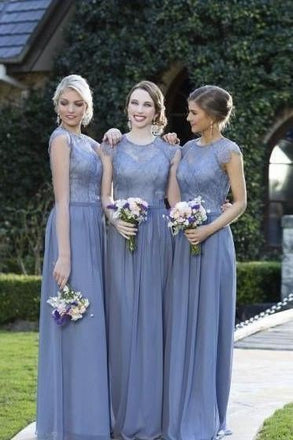 Beautiful A Line Ling Chiffon Cap Sleeves Lace Top Bridesmaid Dress ING53