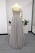Silver Spaghetti Straps Beaded Bodice Tulle A Line Prom Dress INS82