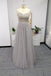 Silver Spaghetti Straps Beaded Bodice Tulle A Line Prom Dress INS82