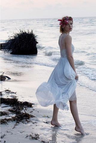Casual Chiffon Sheer Back Lace Beach/Coast Wedding Dress,A Line Long Wedding Gown IN264