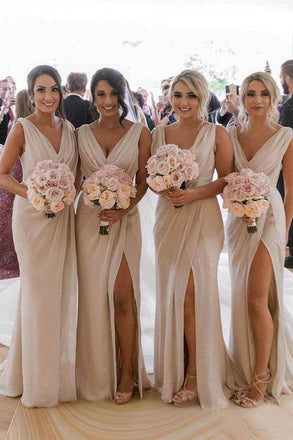 Simple Sheath Long Bridesmaid Dresses with Slit, Wedding Party Dress INO22
