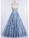A-Line Lace Spaghetti Straps Long Light Blue Prom Dress INE42