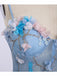 A-Line Lace Spaghetti Straps Long Light Blue Prom Dress INE42