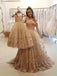 Spaghetti Strap A Line Floral Embroidery Prom Dresses Long Formal Party Dress INH48