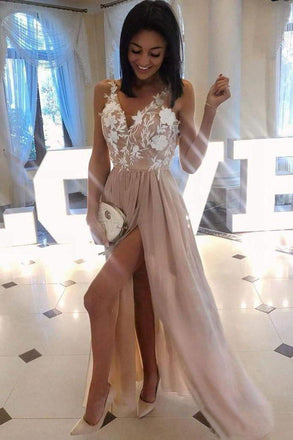 Spaghetti Strap Floral Long Prom Dresses With Slit INO87