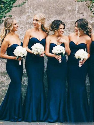 Sweetheart Mermaid Navy Blue Bridesmaid Dresses Wedding Party Dress INO15
