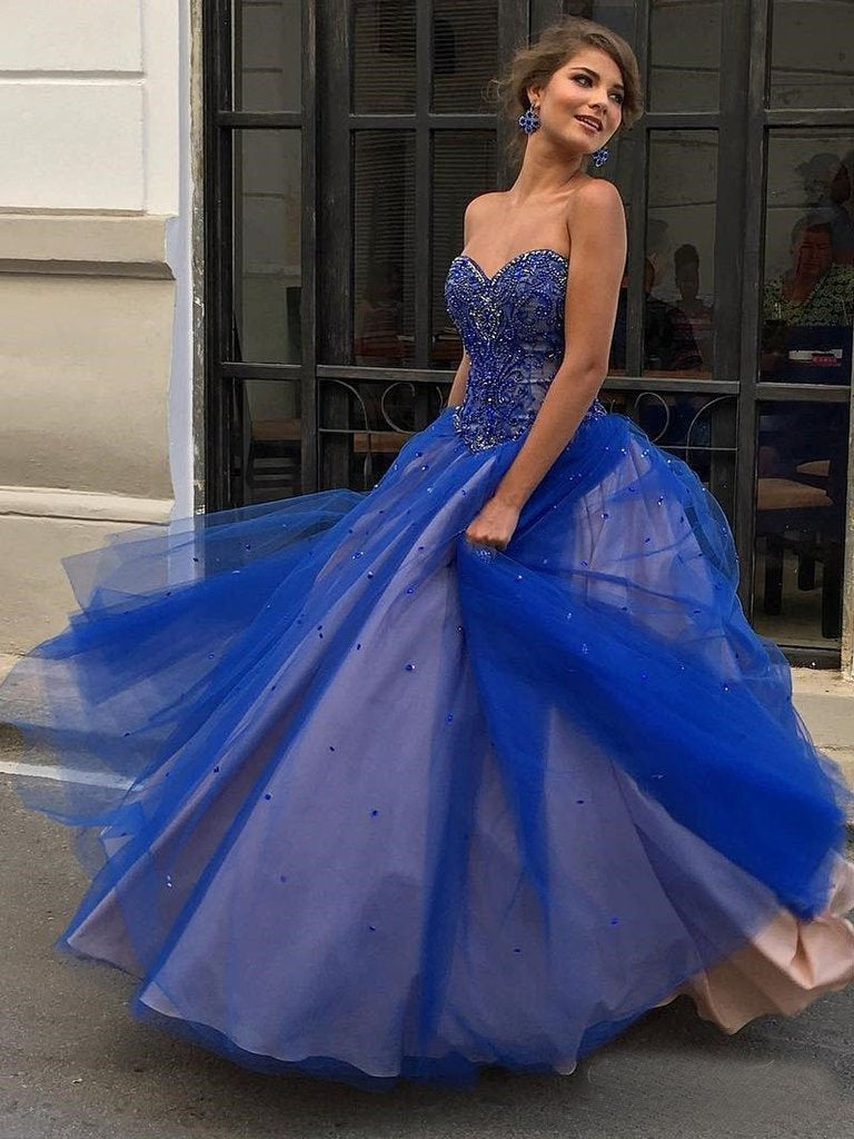 Strapless Royal Blue Prom Dresses Sweetheart Ball Gowns INO97
