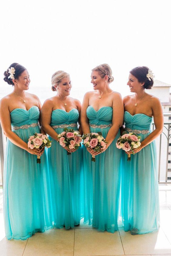 Sweetheart Turquoise Beaded Plus Size Chiffon Long Bridesmaid Dresses ING55