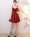 Burgundy V Neck A Line Satin Straps Short Homecoming Dresses INC30