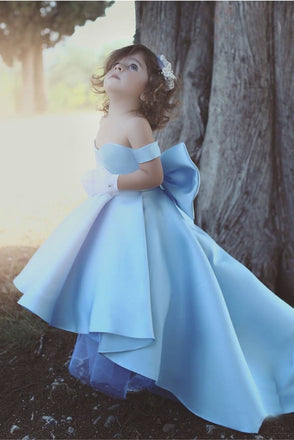 Princess Sky Blue Satin Ball Gown Flower Girl Dresses INM32