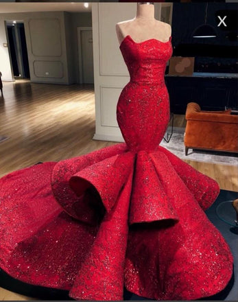 Charming Mermaid Red Long Beading Prom Dress, Evening Dresses INE61
