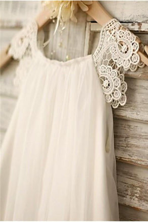 Ivory A-line Scoop Sleeveless Chiffon Floor-Length Flower Girl Dresses IN716