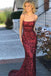 Sexy Prom Dresses,Mermaid Prom Gown,Spaghetti Straps Prom Dress,Burgundy Prom Dress,Sequined Prom Dress
