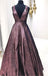 Elegant V Neck A Line Chocolate Long Prom Dress Ball Gown With Pockets IN948