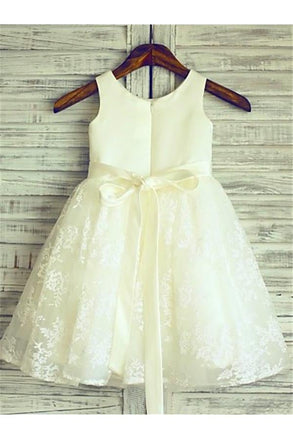 Ivory A-line Scoop Lace Sleeveless Floor-Length Beading Flower Girl Dresses IN717