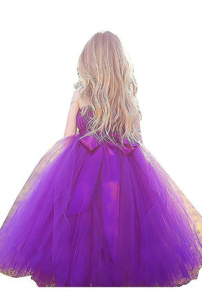 Fuchsia Ball Gown Straps Sleeveless Bowknot Floor-Length Tulle Flower Girl Dress IN706
