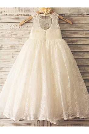 Ivory A-line Scoop Sleeveless Floor-Length Lace Flower Girl Dresses IN718