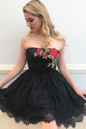 Stunning Homecoming Dresses,Black Homecoming Dress,Chic Prom Dresses,Black Prom Dress,Lace Prom Dress,Short Homecoming Dresses,Sweet 16 Dresses