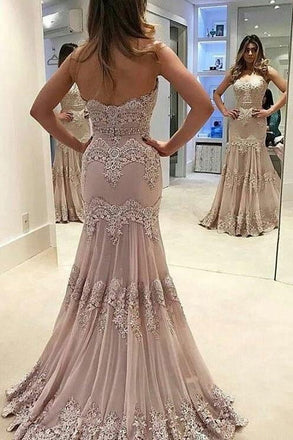 Vintage Strapless Sweetheart Lace Mermaid Long Prom Dresses IN584