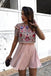 A-Line Jewel Short Pink Chiffon Homecoming Party Dress with Sequins Beading IND13