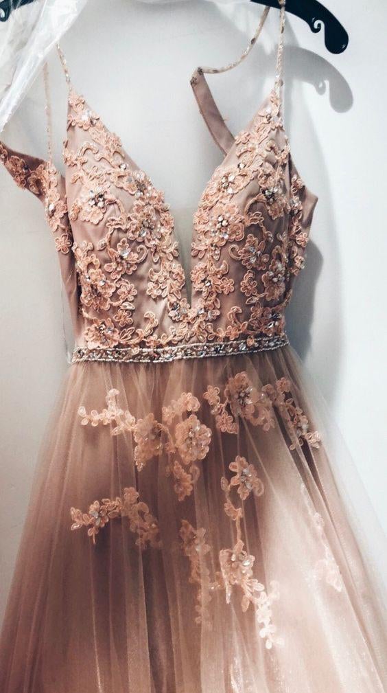 Sweetheart Spaghetti Straps Lace Appliques Floor Length Prom Dress, Formal Evening Dress INF36