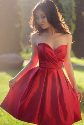 Sweetheart A Line Pleated Red Homecoming Dresses, Short Graduation Dress INB72