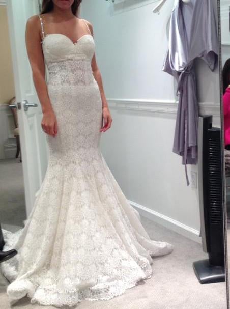 Mermaid Sweetheart Spaghetti Straps Lace Backless Court Train Wedding Dress INB03