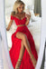 Red Two Pieces Chiffon Long Prom Dress,Sexy Split Evening Dress IN753