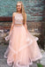 Two Piece Long Beading Long Tulle Prom Dress,A Line Evening Dresses INB21