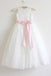 Ivory Lace Tulle Ivory Flower Girl Dress With Pink Sash/Bows Sleeveless Floor-length IN207