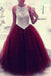 Beaded Scoop Tulle Burgundy Ball Gown Prom Dress, Quinceanera Dresses INF5