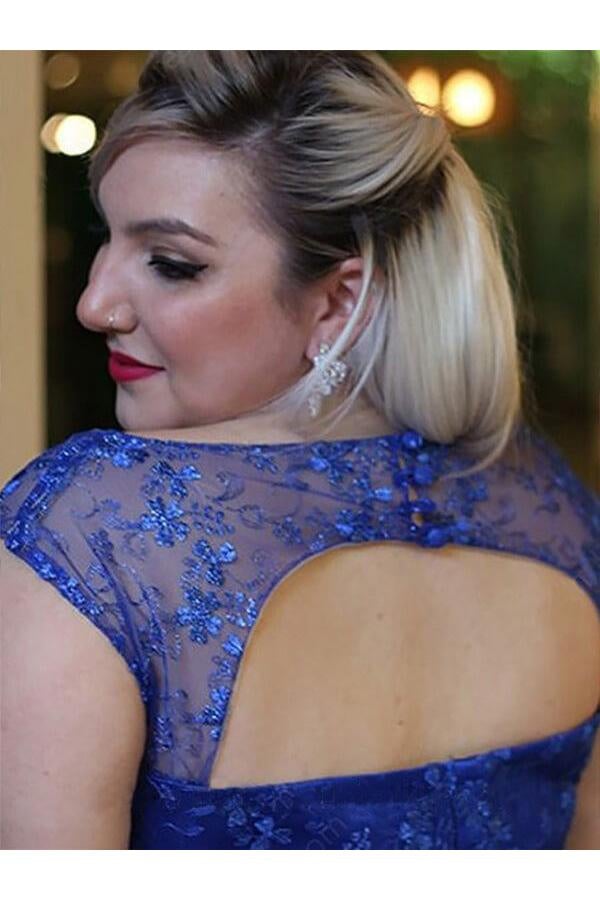Royal Blue Chiffon A Line Sleeveless Long Plus Size Prom Dress With Lace IN666