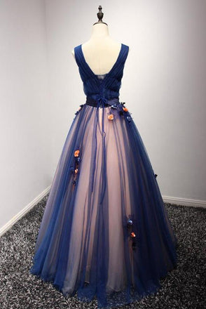 Beautiful V-neck Floor-length A Line Long Prom Dress With Flowers IN583