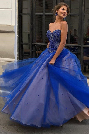 Strapless Royal Blue Prom Dresses Sweetheart Ball Gowns INO97