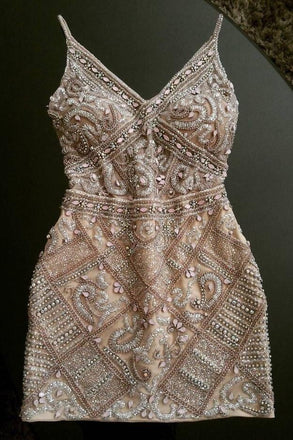 Sheath Spaghetti Straps Beading Homecoming Dresses,Short Cocktail Dress INC67