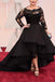 A-Line Bateau Long Sleeves Black Lace Asymmetrical Plus Size Prom Dresses INF42