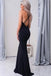 Black Sleeveless Sexy Spaghetti Strap Criss Cross Back Mermaid Prom Dress ING28