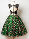 A-Line V-Neck Sleeveless Green Tulle Flower Lace Homecoming Dress IND93