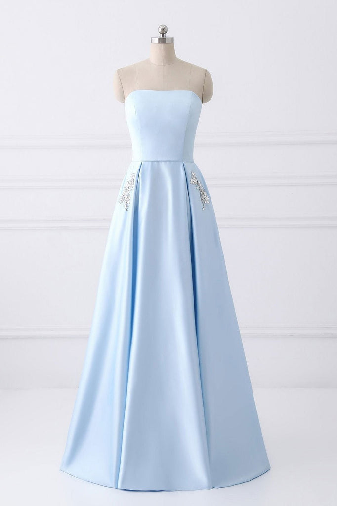 Simple Prom Dress,A-line Prom Dresses,Strapless Prom Dress,Light Blue Prom Dress,Cheap Prom Dress