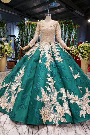 Long Sleeve Ball Gown Wedding Dresses Appliques Beading Quinceanera Dresses INR12